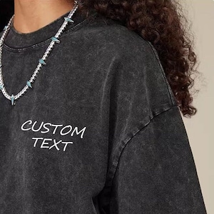 Custom Embroidered Text T Shirt,Custom Logo Shirt,Embroidered Tee, Custom Tee,Personalized Gifts, Gift for Her Vintage Black Tshirt 24031201