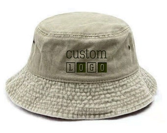 Customized Embroidered Bucket Hat Custom Text Embroidery Bucket Hat Customized Summer Hat Personalized Text Logo Design Vintage Bucket Hat