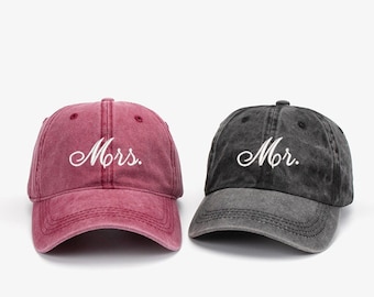 Individuell bestickte Papa Hüte Paare Hüte Mr und Mrs Hüte personalisierte Dad Cap Jungvermählten Geschenk bestickte Baseball-Hüte Flitterwochen-Kappe