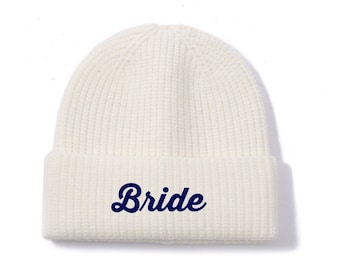 Bride Beanie, Personalized White Hat, Embroidered Beanie, Custom Bride Hat, Bachelorette Party Hats, Bridesmaid Winter Hat, Travel Beanie