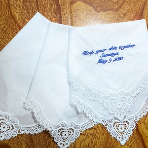 Wedding Handkerchief, Lace Handkerchief, Lace Hankie, Custom Handkerchief, Embroidered Handkerchief, Bridal Handkerchief, Gifts for Mom image 4