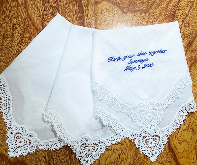 Wedding Handkerchief, Lace Handkerchief, Lace Hankie, Custom Handkerchief, Embroidered Handkerchief, Bridal Handkerchief, Gifts for Mom image 4