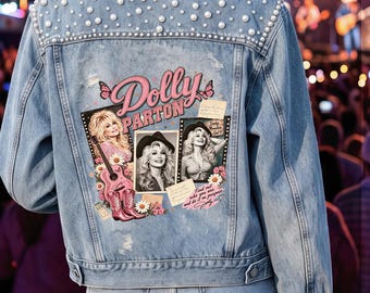 Dolly Memorial Floral Guitar Cowboy Jacket | Raised on Dolly, Country Music Legend Tribute Jacket, In Loving Memory Dolly PartonWSJ