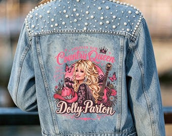 Dolly Inspired Floral Guitar Cowboy Jacket, Raised on Dolly - Jacket, Country Music Legend Tribute Jacket, In Loving Memory Dolly Parton WSJ
