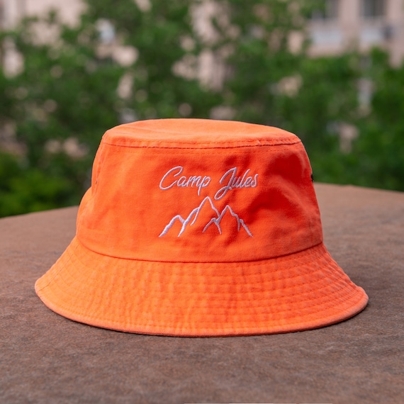 Customized Bucket Hat, Neon Hat, Custom Embroidered Hat, Personalized Orange Camping Gift, Gifts for Dad, Outdoors Hat 24052801