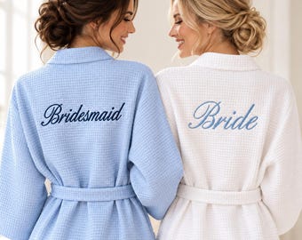 Personalized Bridesmaid Bathrobe, Custom Name Waffle Robe, Bridal Shower Gift, Wedding Party Robe  FF10