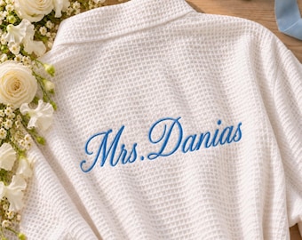 Personalized Waffle Robe,  Custom Monogram Bridesmaid Robe, Bridal Party Gift, Wedding Getting Ready Robe FF10