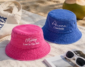 Custom Name Bucket Hat,Personalized Festival Embroidered Hat,Music Festival Beach Vacation Accessory,Country Concert Hat,G0804
