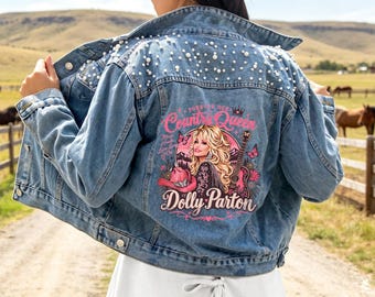 Personalized Dolly Parton Denim Jacket,Tribute Country Music Jacket, Floral Guitar Cowboy Denim Jacket, In Loving Memory Sympathy GiftWSJ