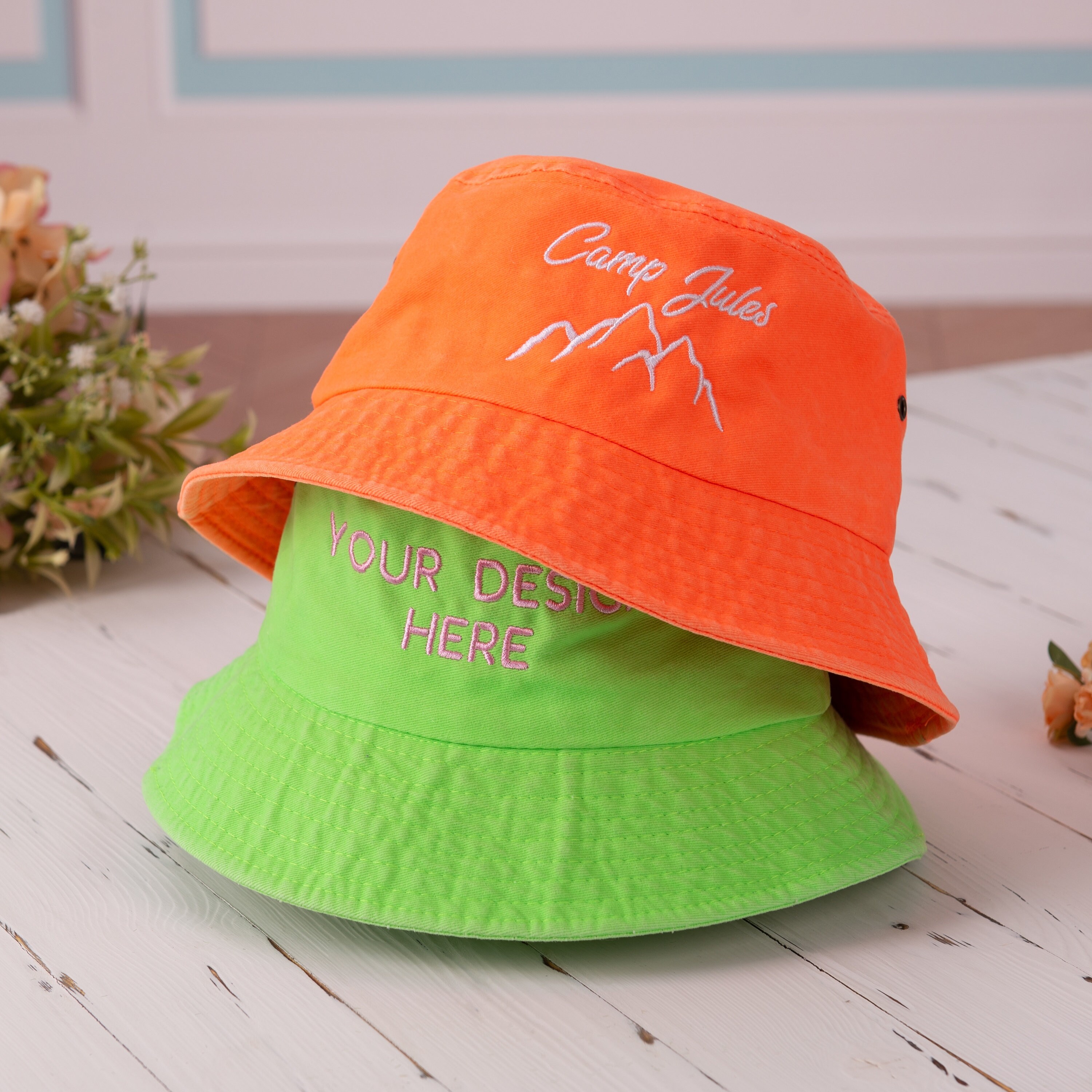 Customized Bucket Hat, Neon Hat, Custom Embroidered Hat