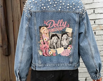 Dolly Memorial Floral Guitar Cowboy Jacket, Raised on Dolly - Jacket, Country Music Legend Tribute Jacket, In Loving Memory Dolly Parton WSJ