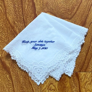 Wedding Handkerchief, Lace Handkerchief, Lace Hankie, Custom Handkerchief, Embroidered Handkerchief, Bridal Handkerchief, Gifts for Mom image 2