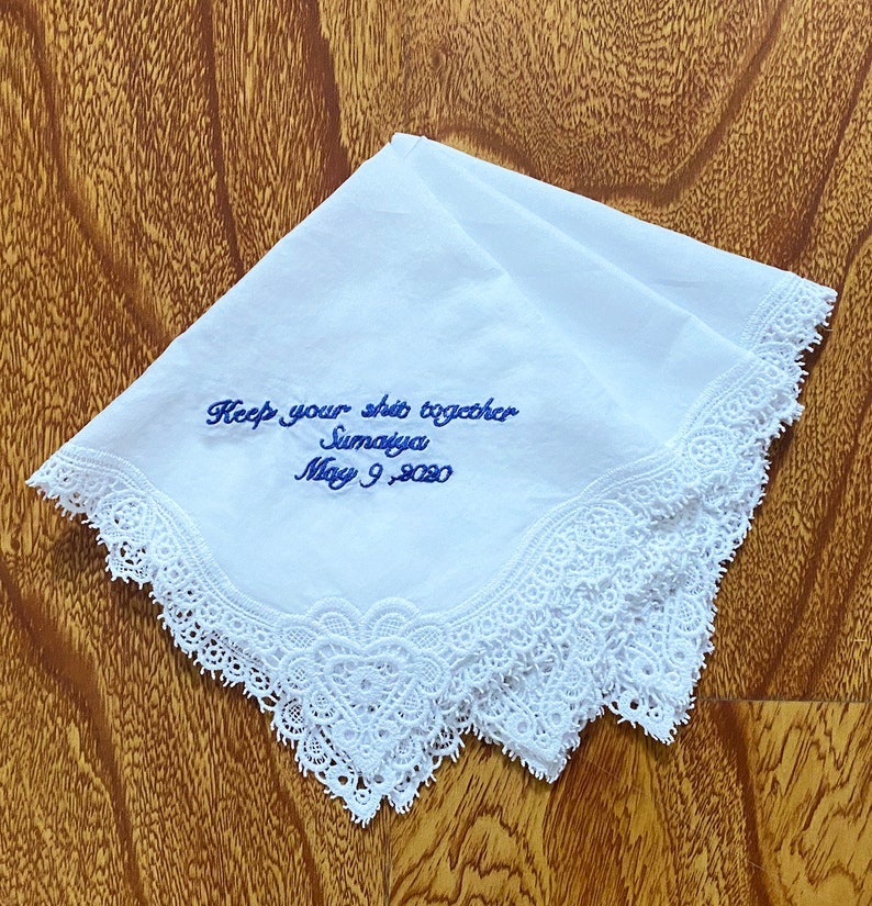 Wedding Handkerchief, Lace Handkerchief, Lace Hankie, Custom Handkerchief, Embroidered Handkerchief, Bridal Handkerchief, Gifts for Mom image 2