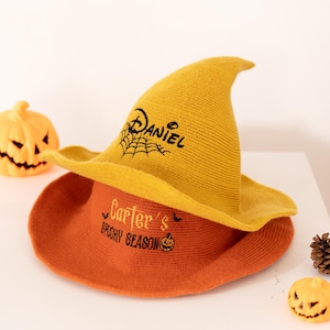 Sombrero de bruja puntiagudo, varita mágica, sombrero de mago, disfraces de Halloween, sombrero personalizado para fiesta de Halloween, noche de brujas, nombre bordado, regalo de Halloween 2-2