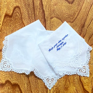 Wedding Handkerchief, Lace Handkerchief, Lace Hankie, Custom Handkerchief, Embroidered Handkerchief, Bridal Handkerchief, Gifts for Mom image 3