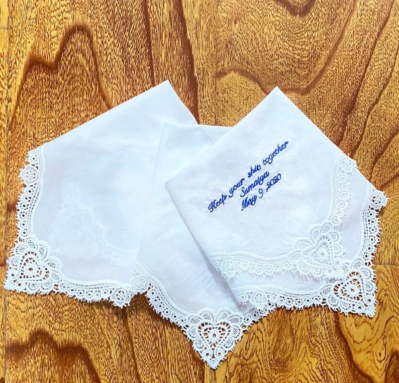 Wedding Handkerchief, Lace Handkerchief, Lace Hankie, Custom Handkerchief, Embroidered Handkerchief, Bridal Handkerchief, Gifts for Mom image 3
