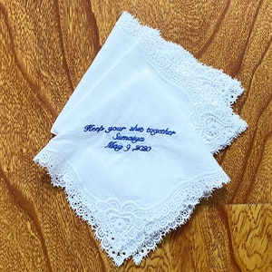 Wedding Handkerchief, Lace Handkerchief, Lace Hankie, Custom Handkerchief, Embroidered Handkerchief, Bridal Handkerchief, Gifts for Mom image 5