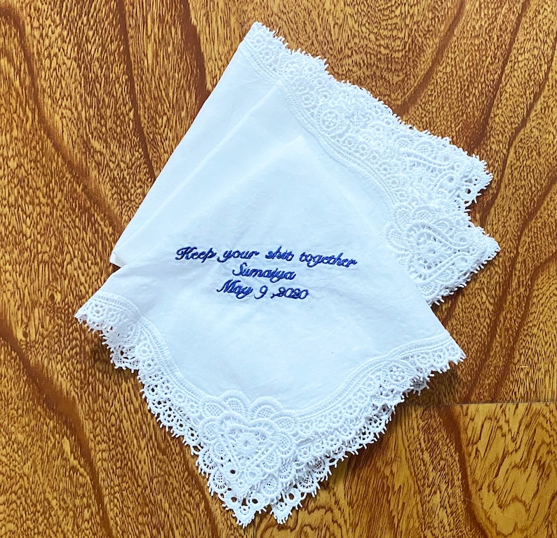 Wedding Handkerchief, Lace Handkerchief, Lace Hankie, Custom Handkerchief, Embroidered Handkerchief, Bridal Handkerchief, Gifts for Mom image 5