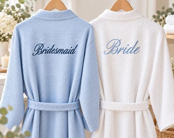 Custom Bridal Party Robes, Personalized Bridesmaid Waffle Robe, Maid of Honor Gift, Wedding Morning Outfit FF10