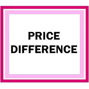 May include: A pink and red framed sign with the text "PRICE DIFFERENCE" in black.