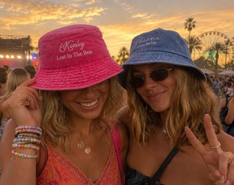 Personalized Embroidered Sun Hat,Custom Text Rave Squad Bucket Hat,Boho Sunset Music Fest Matching Hats,Country Concert Hat,G0805
