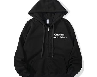 Chaqueta con capucha bordada, chaqueta personalizada con cremallera completa, regalos para ella/él, sudadera con capucha personalizada con cremallera, sudadera con capucha de equipo 24102101