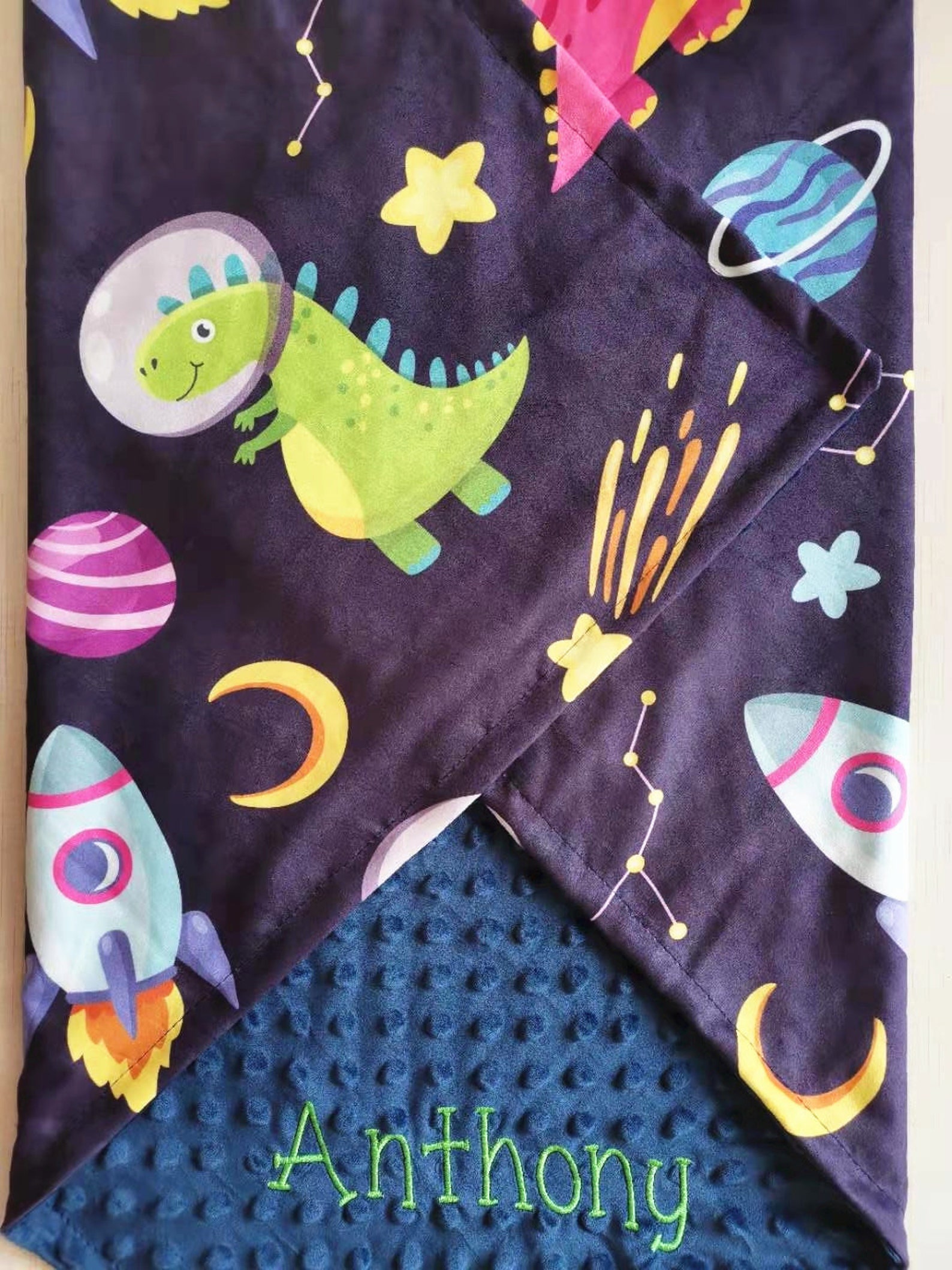 Personalized Baby Blanket Boy Dinosaur Space Rocket Baby Etsy