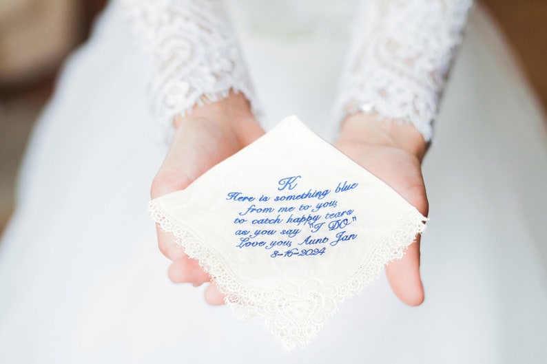 Wedding Handkerchief, Lace Handkerchief, Lace Hankie, Custom Handkerchief, Embroidered Handkerchief, Bridal Handkerchief, Gifts for Mom image 1