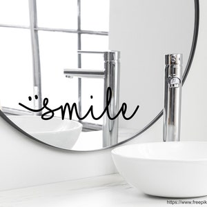 Adhesivo frase para pared espejo baño sonrisa 20 diferentes tamaños y colores imagen 1