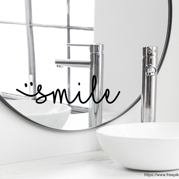 Spruch Aufkleber für Spiegel Wand Badezimmer "smile" 20 - verschiedene Größen und Farben