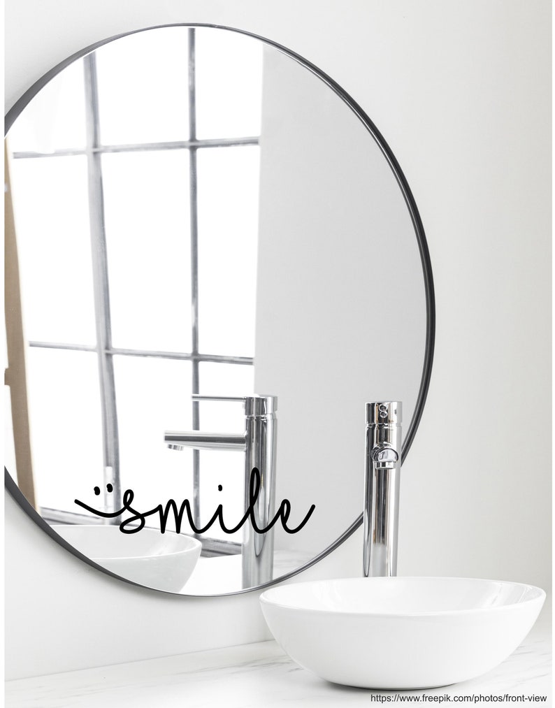 Spruch Aufkleber für Spiegel Wand Badezimmer smile 20 verschiedene Größen und Farben Bild 1