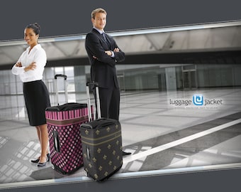 Pink Polka Dot Luggage Jacket Cover, Luggage Cover, Luggage Protector, Neoprene Slip On Sleeve, Suitcase Wrap, TSA Approved, Neoprene