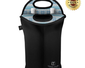 Christmas Holiday Wine Bottle Bag, Wine Tote, Neoprene Wine Holder, Insulated Wine Carrier, Two Bottle Wine Bag Tote, Best Seller