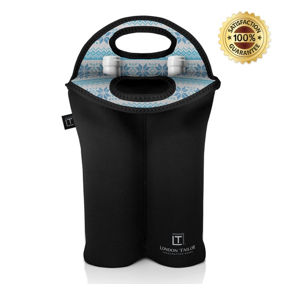 Christmas Holiday Wine Bottle Bag, Wine Tote, Neoprene Wine Holder, Insulated Wine Carrier, Two Bottle Wine Bag Tote, Best Seller