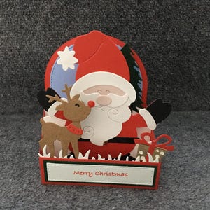 Babbo Natale fatto a mano con renne e biglietto pop-up regalo