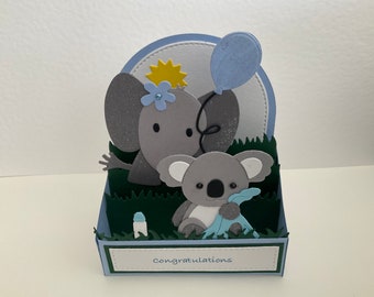 Handmade pop up baby elephant and koala card