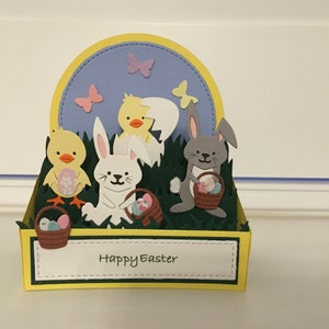 Tarjeta emergente Happy Easter Chick and Bunny