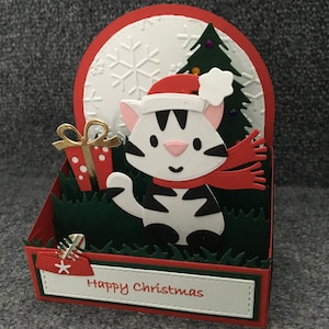 Handgemachte Pop Up Weihnachtskarte mit Katze