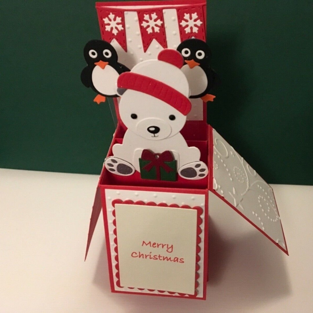 Handmade Polar Bear and Penguin Christmas Pop up Card - Etsy