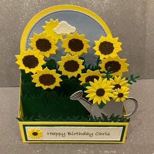 Tournesol fait à la main avec carte pop up de canette d’arrosage