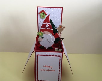 Handmade Christmas pop up Gnome card