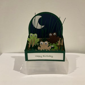 Biglietto pop-up con design rana su ninfea fatto a mano