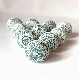 PINE DARK GREEN Mosaic Ceramic Handcrafted Knobs Vintage Chic Cabinet Wardrobe Drawer Handles Pulls Set of 2/4/6/8/10/12/14/16/18 B85