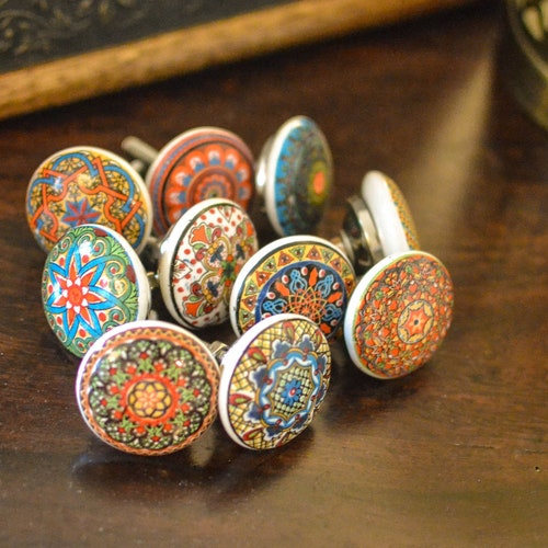 BLUE WHITE Mosaic Ceramic Knobs Vintage Wardrobe Handle Drawer Etsy