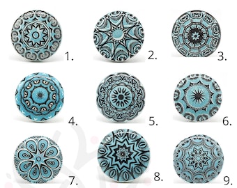 POSITIVE TURQUOISE Mosaic Ceramic Door knobs Handcrafted Knobs Vintage Cabinet pulls Drawer knobs Handles  B02
