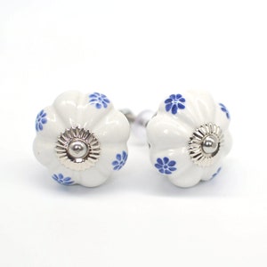 BLUE WHITE Ceramic Hand painted Knobs, Vintage Wardrobe Drawer Cabinet pulls handles knobs  set of 2 B20