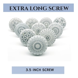 LANGE SCHROEF GRIJZE knop WIT Positief Marokkaanse keramische knoppen, kast kledingkast ladegrepen trekt, ladeknoppen knop ladeknop B01