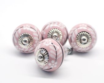 PINK Ceramic Hand painted Knobs, Vintage Wardrobe Drawer Cabinet pulls handles knobs  Set of 4 B40