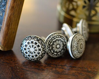 POSITIVE BLACK WHITE Mosaic Ceramic Knobs Vintage Wardrobe handle Drawer knob Cabinet pulls  2/4/6/8/10/12/14/16/18/20/25 B05