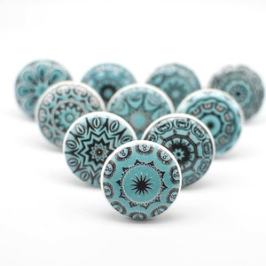 POSITIVE TURQUOISE Mosaic Ceramic Knobs, Chic Vintage Knobs, Wardrobe handles, Drawer knobs, Cabinet pulls 2/4/6/8/10/12/14/16/18/20/25 B02 image 2